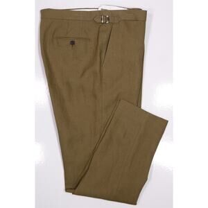 Proper Cloth Olive Heavy Irish Linen Flat Front Dress Pants Side Buckles 36x31